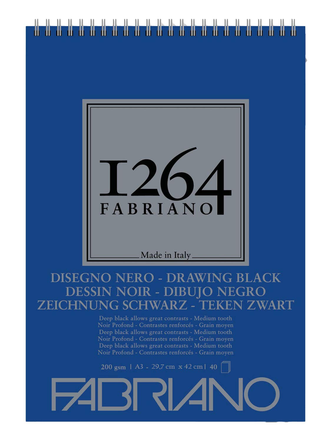 Blocco Fabriano 1264 disegno nero A3 gr.200 fg.40 spirale lato corto