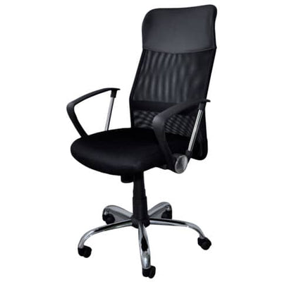 Seduta semi-direzionale nera in rete e pelle con braccioli Office Products Corfu - 23023331-05