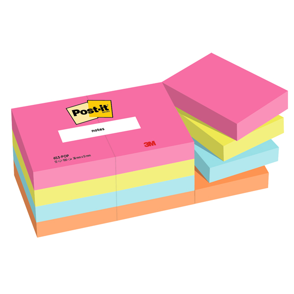 Cf. 12pz blocco 100fg. Post-it  Notes 38x51mm 653-POP Popmistic