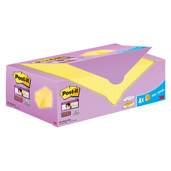 Cf20+4pz blocco 90fg.Post-it  Super Sticky 76x127mm655-SSCY-VP24 giallo Canary