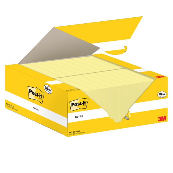 Cf. 18+6pz blocco 100fg.Post-it  Notes 38x51mm 653-CY-VP24 giallo Canary