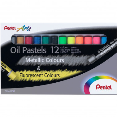 Pastelli a olio - lunghezza 60 mm - colori fluo e metal assortiti - Pentel - astuccio 12 pezzi