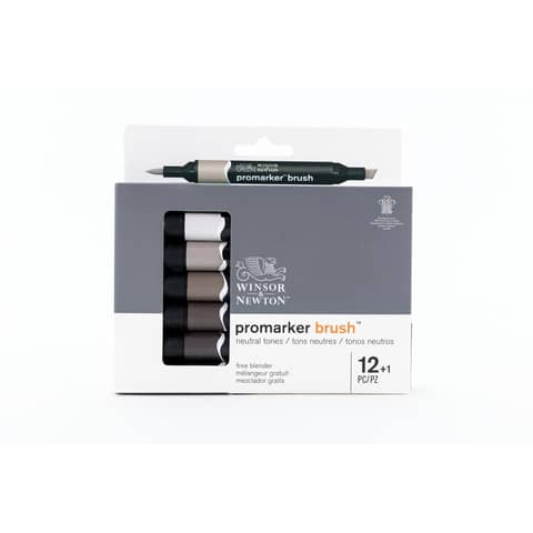 Pennarelli doppia punta Winsor&Newton brush 12 colori grigi e 1 blender - 0290144