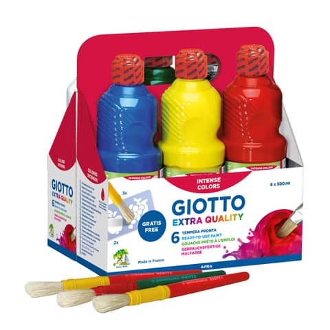 Tempera pronta Giotto Extra Quality in flacone 500 ml - conf. da 6 colori assortiti - F53320000