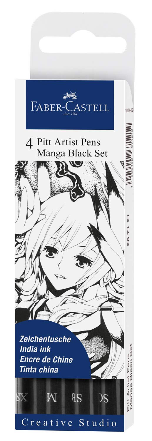 Penna inchiostro pigmentato Faber Castell Pitt Artist conf. 4 pezzi - Manga set nero - 267121