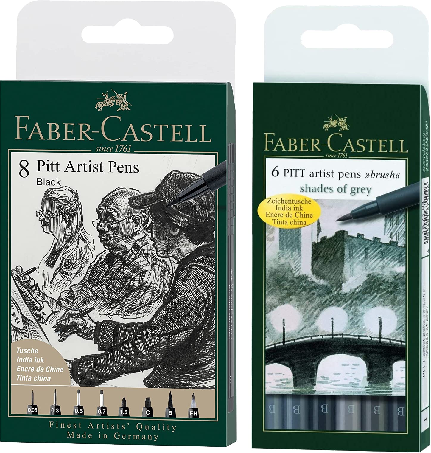 Penna inchiostro pigmentato Faber Castell Pitt Artist conf. 8 pezzi - tratti assortiti - 167158