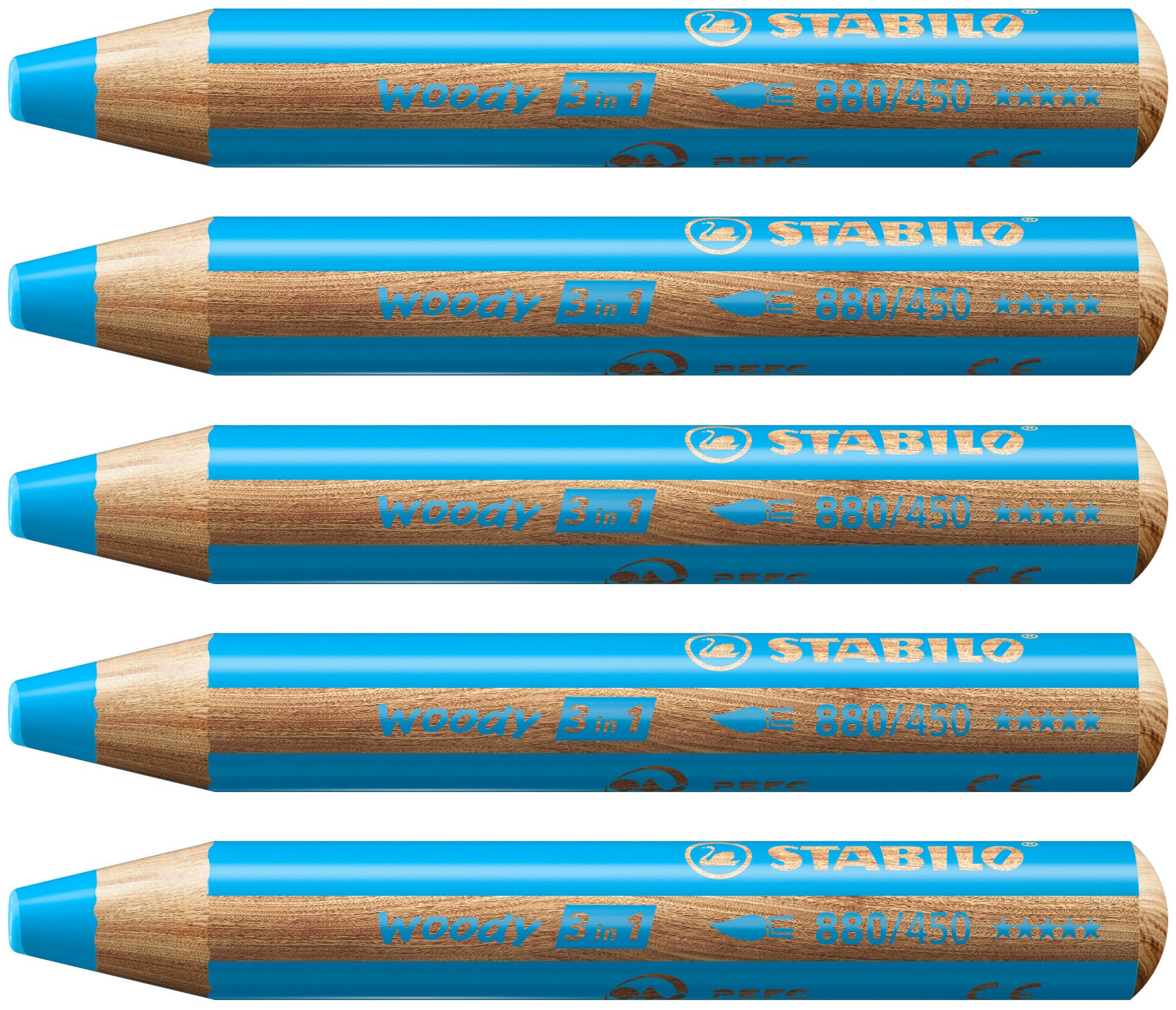 Matite colorate Stabilo Woody 3 in 1 punta larga conf. 5 pz blu cyan 880/450