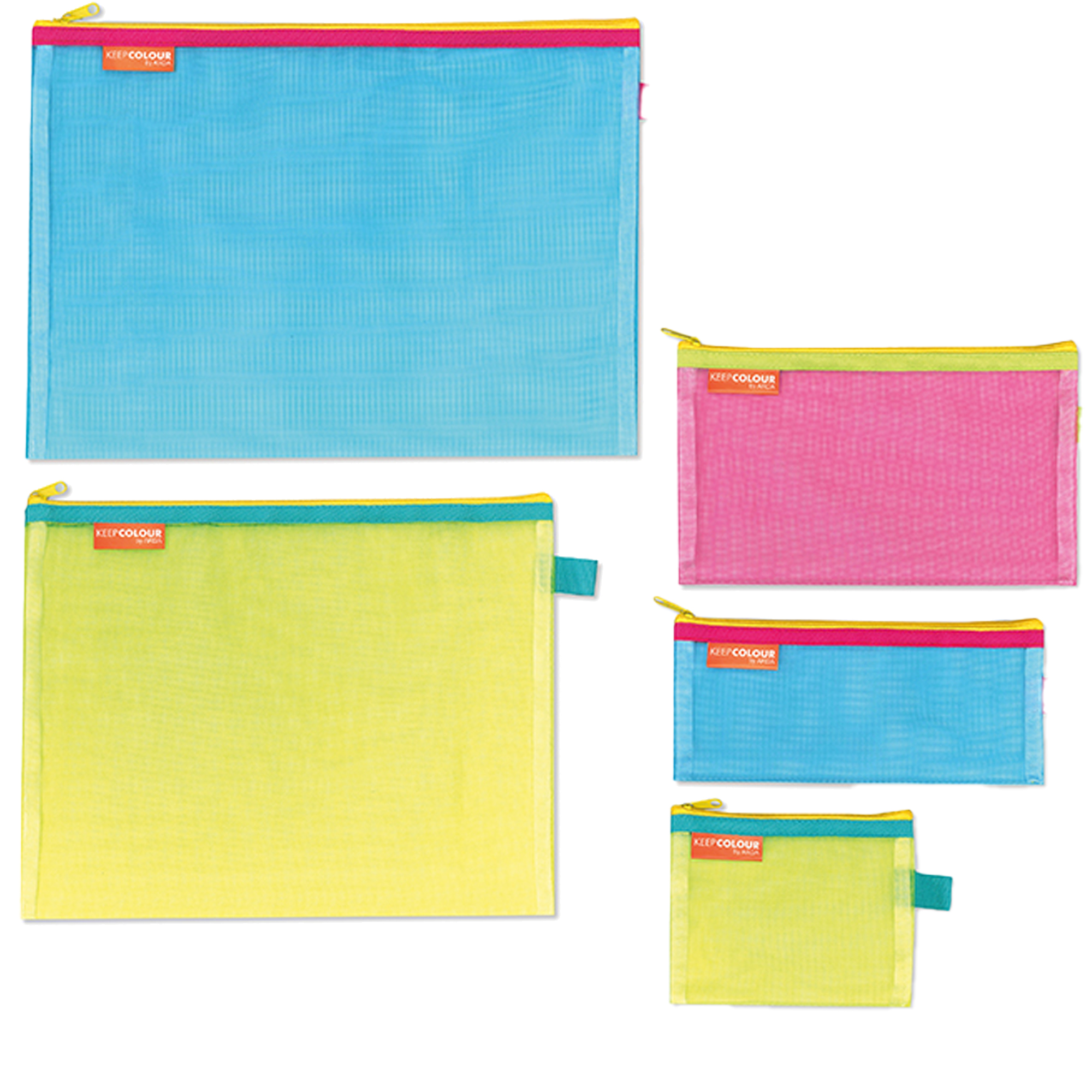 Buste con zip - 5  formati assortiti - retina - colori fluo- Arda - display 36 pezzi