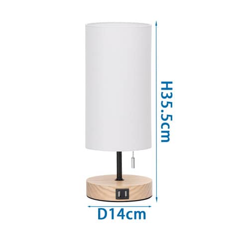 Lampada da tavolo doppia porta USB legno(E27) Aigostar bianca 218140