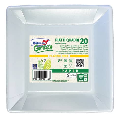 Piatti quadrati Dopla Green in carta Bi fibra vergine conf. 20 pz quadrati 250x250 mm - 11804