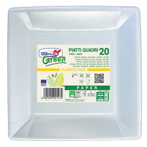 Piatti quadrati Dopla Green in carta Bi fibra vergine conf. 20 pz. Bianco quadrati 185x185 mm - 11805