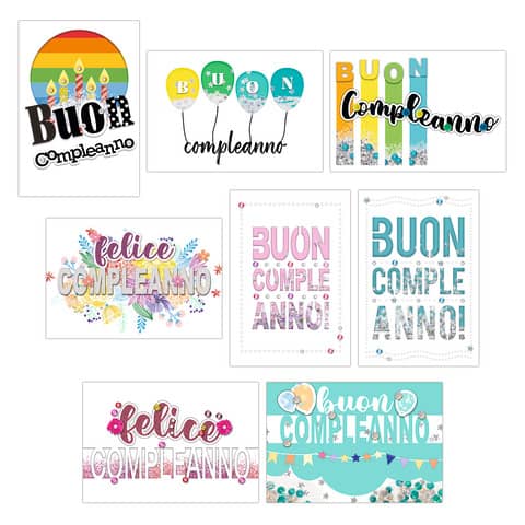 Biglietti augurali Biembi Compleanno 12x18 cm conf. 8 pezzi assortiti - happy days - BXBDKTC09