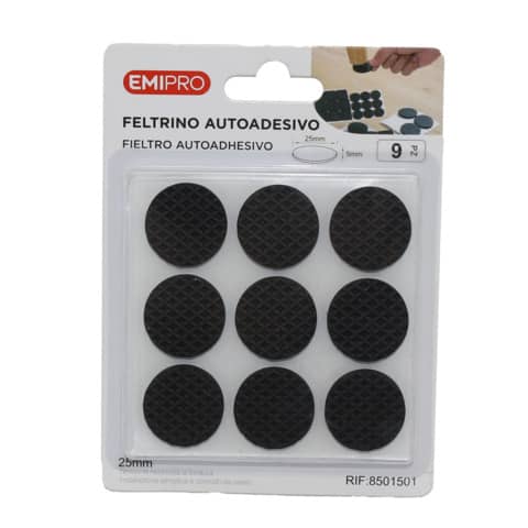 Feltrino adesivo tondo Emi 25 mm nero conf. da 9 pezzi 8501501