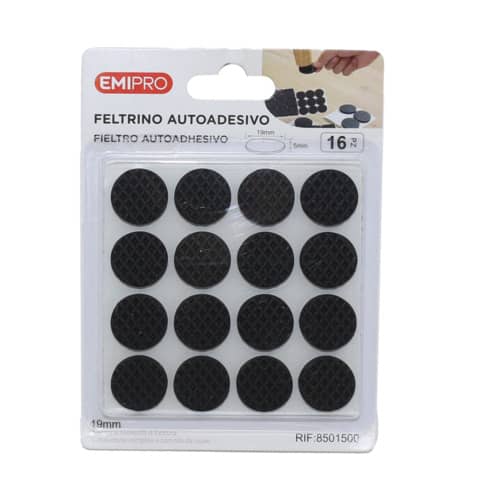 Feltrino adesivo tondo Emi 19 mm nero conf. da 16 pezzi 8501500