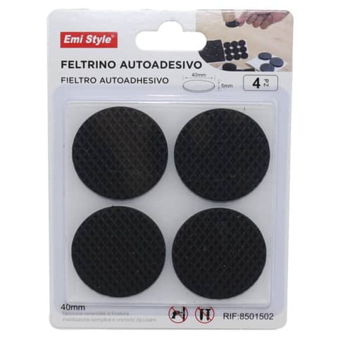 Feltrino adesivo tondo Emi 40 mm nero conf. da 4 pezzi 8501502