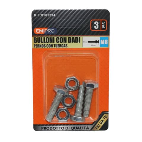 Bulloni con dadi Emi conf. 3 pz M8x30 mm 8101394