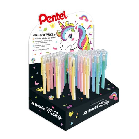 Display da banco Pentel Hybrid Milky penna a gel - 48 pezzi - colori assortiti - 0022172