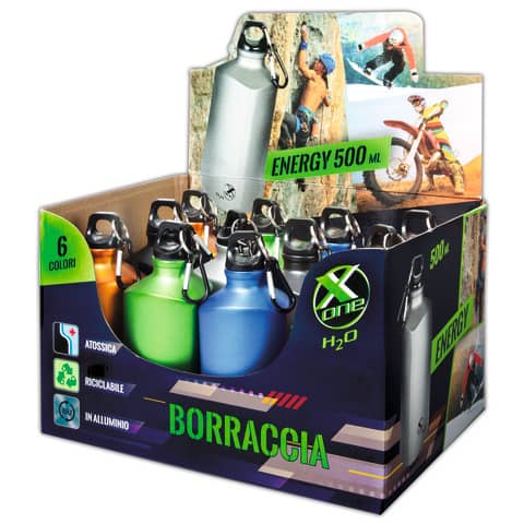 Espositore borraccia Nikoffice x-one energy forma triangolare - 12 pezzi - capacità 500 ml - 57NIK004