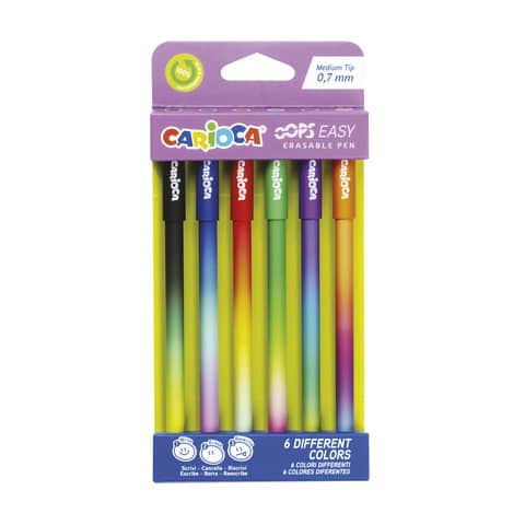 Penna cancellabile Carioca Oops Easy punta media 0,7 mm - conf. 6 pz - colori assortiti - 41027