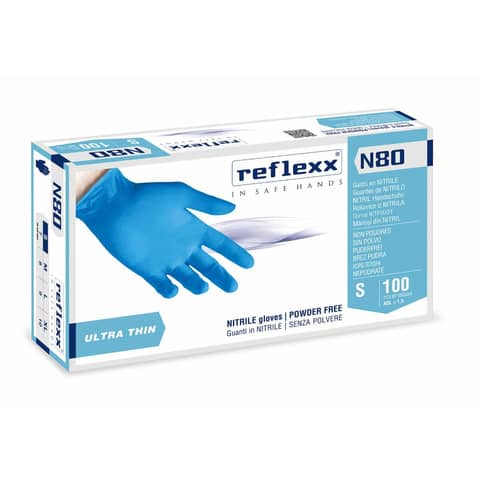 GUANTI MONOUSO IN NITRILE SENZA POLVERE N80B - 3.2GR. CONF.100PZ REFN80B