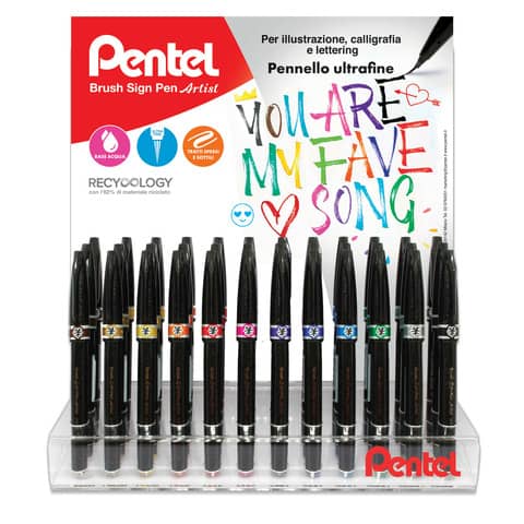 Display da banco Pentel brush sign pen artist - 48 pezzi - colori assortiti 0022152