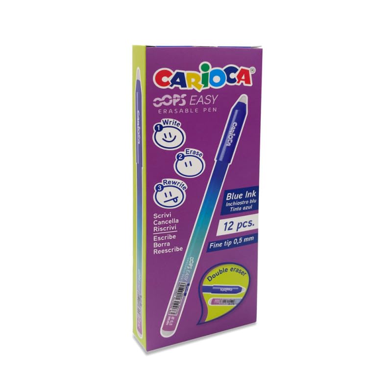 Penna cancellabile Carioca Oops Easy punta media 0,7 mm conf. da 12 pz blu 43500/02