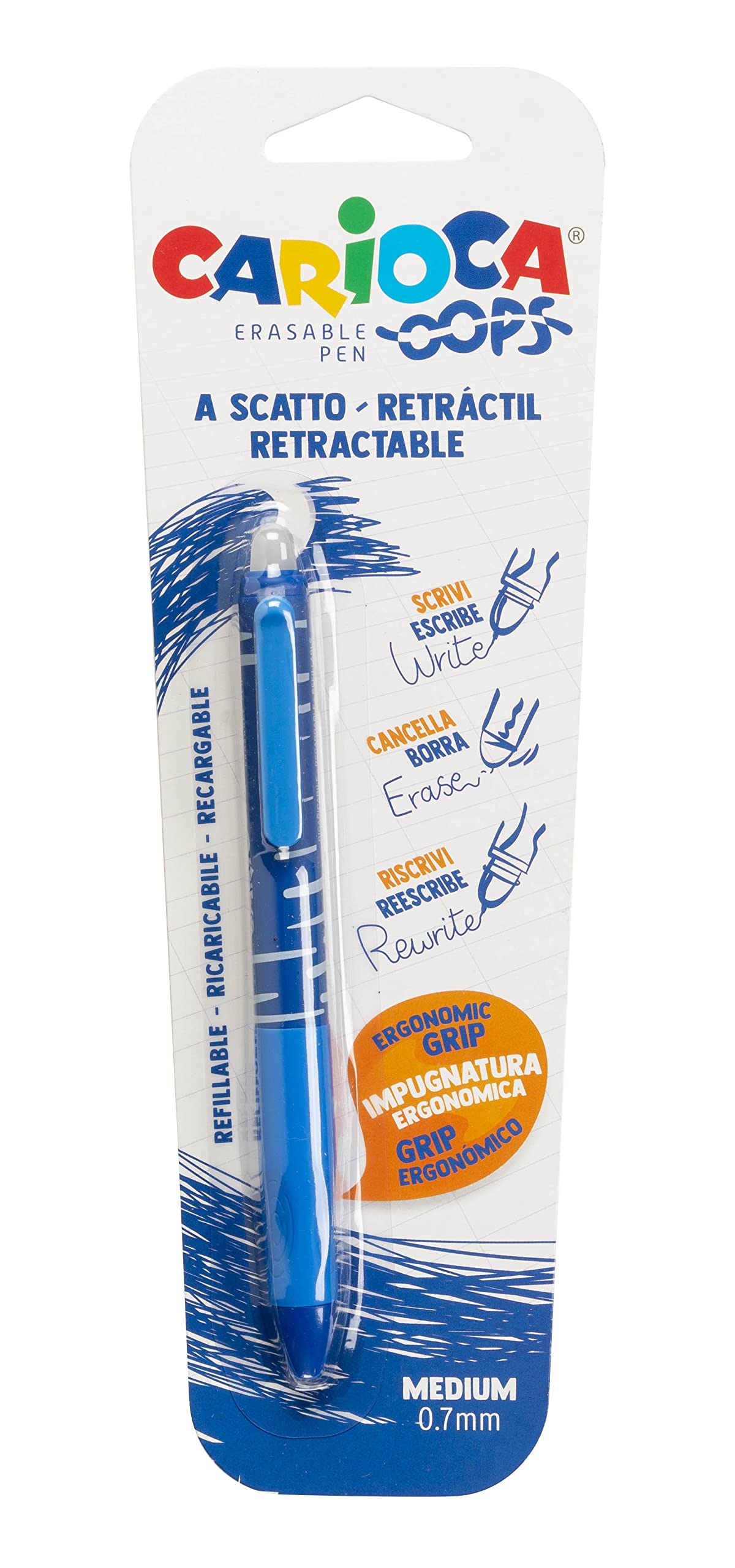 Penne a scatto cancellabili Carioca OOPS inchiostro termosensibile M 0,7 mm blu 43042/02