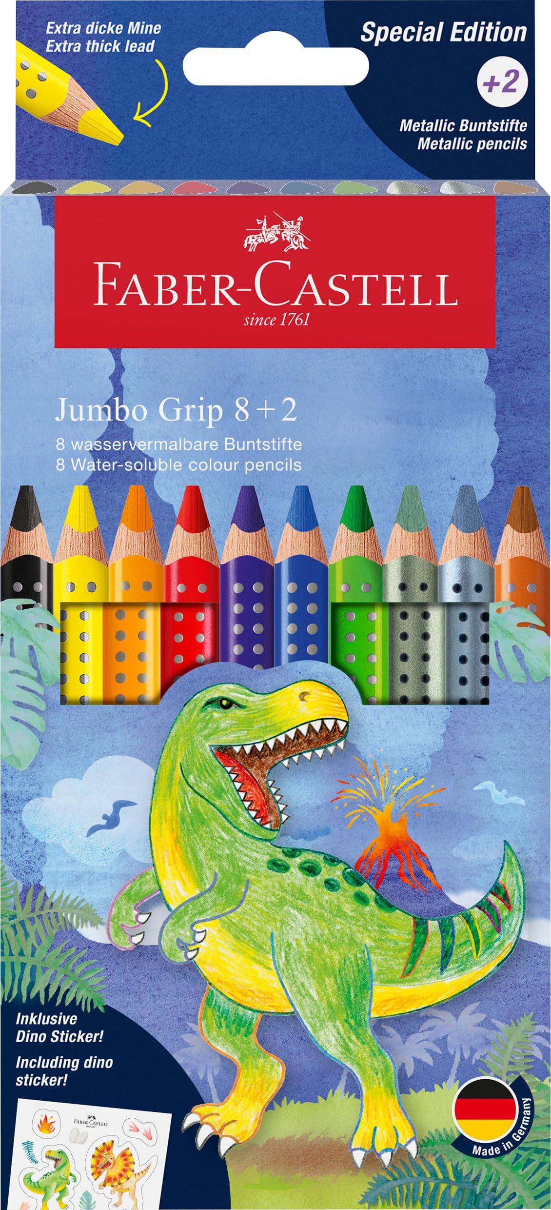 Matita Faber-Castell Jumbo Grip - conf. 10 pz - fantasia dinosauri 110922