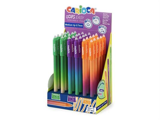 Espositore 30 penne cancellabili Carioca Oops Easy punta media 0,7 mm colori assortiti - 41029