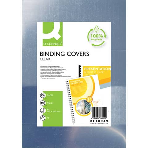 Copertine per rilegatura Q-Connect in PET A4 lucide conf. 100 pz 150 micron KF10949