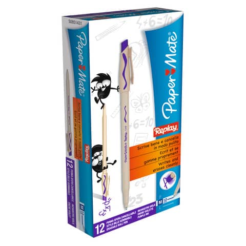 Penna a sfera cancellabile Paper Mate Replay in conf. da 12 penne violetto S0851431