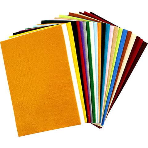 Fogli di feltro formato 20x30 cm - spess. 1,5 mm Creativ Company - 180-200 g/m2 - conf. da 24 ff colori assortiti -