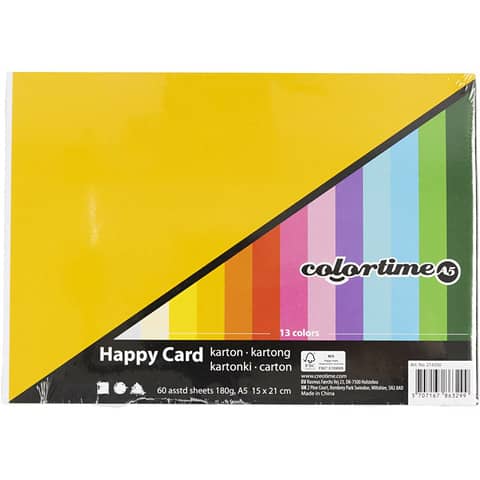 Cartoncino Primavera Colortime 180 g/m2 60 ff in colori assortiti formato A5 214350