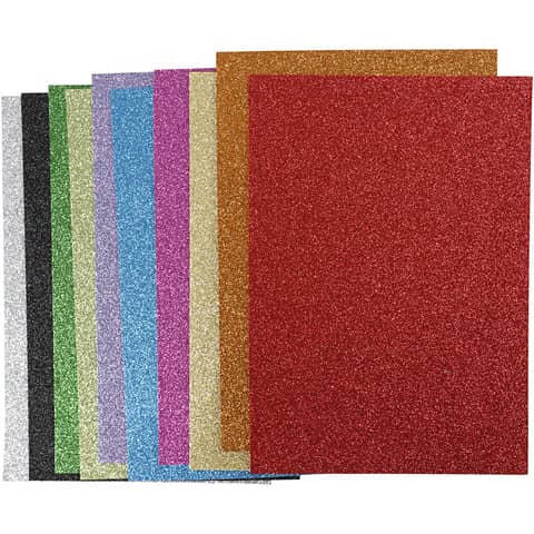 Fogli di EVA foam glitterati - spess. 2 mm Creativ Company - conf. da 30 ff in colori assortiti formato A4 - 79029