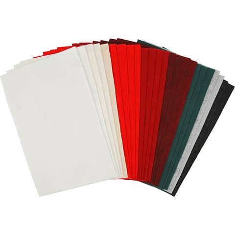 Fogli di feltro formato 20x30 cm - spess. 1,5 mm Creativ Company - 180-200 g/m2 - conf. da 24 ff colori natalizi -