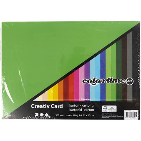 Cartoncino colorato Colortime 180 g/m2 - 300 ff in colori assortiti formato A4 21424