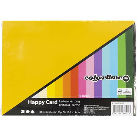 Cartoncino Primavera Colortime 180 g/m2 120 ff in colori assortiti formato A6 214360