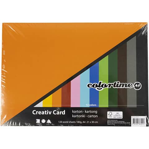 Cartoncino colorato Colortime 180 g/m2 - 120 ff in colori assortiti formato A4 214270