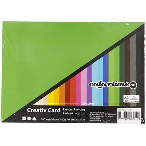 Cartoncino colorato Colortime 180 g/m2 - 120 ff in colori assortiti formato A6 214260