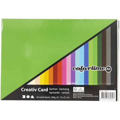 Cartoncino colorato Colortime 180 g/m2 - 60 ff in colori assortiti formato A5 214250