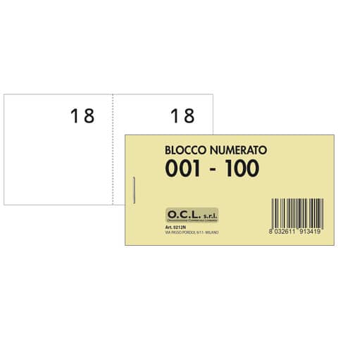 Blocchi lotteria Madre/Figlia O.C.L. - serie numerata da 1 a 100 bianco conf. 10 pz - 0212N