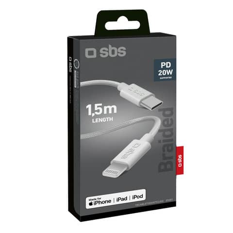 Cavo in tessuto SBS Type-C a Lightning - lunghezza 1,5mt - grigio SBS grigio 1 - TECABLETISSUETCLIGG