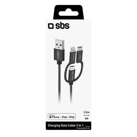 Cavo SBS braided USB a micro-USB con adattatori Lightning MFI - SBS bianco 1 - TECABLEUSBIP531BW