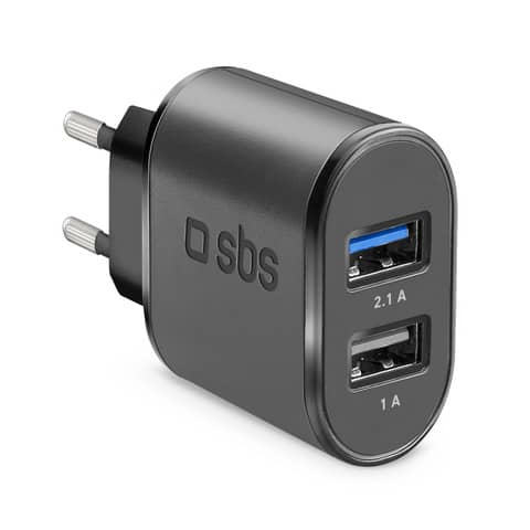 Caricabatterie da viaggio SBS 100/250V 2100 mAh fast charge - 2 USB - SBS nero 1 - TETR2USB21AFAST