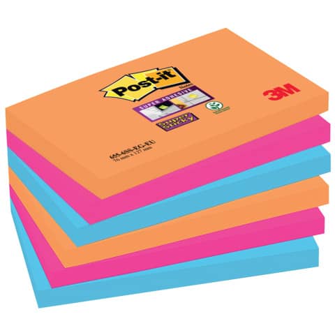 Foglietti riposizionabili Post-it® Super Sticky Bangkok 76x127 mm assortiti conf. 6 blocchetti da 90 ff - 655-6SS-EG