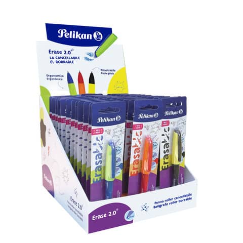 Display da banco Pelikan eraseble roller pen e refill - 60 pezzi - colori assortiti nero - blu - rosso - 24007054