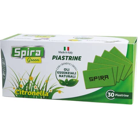 Piastrine agli oli essenziali Spira Green - conf. 30 pz - profumazione citronella - 64707