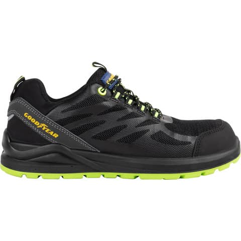 Scarpe antinfortunistiche in tomaia KPU e mesh Goodyear GY BLACKBAT S1P nero-verde TG.38 - 729638