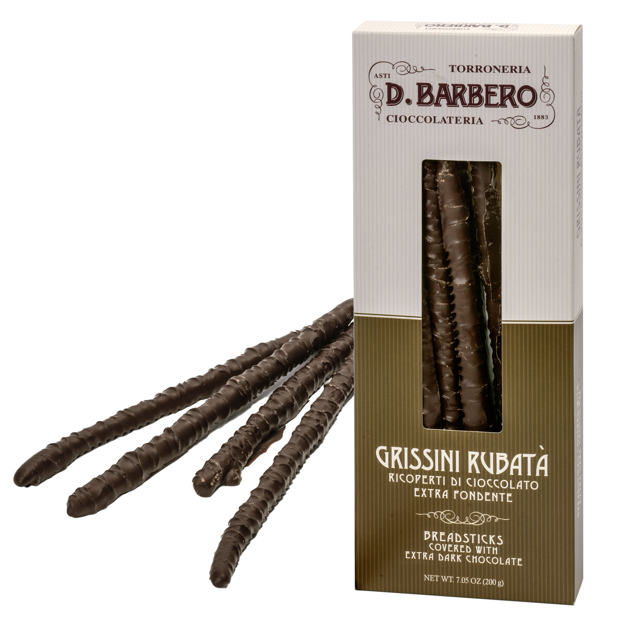 Grissini RubatA' - ricoperti di cioccolato fondente - in astuccio - 200 gr - Barbero