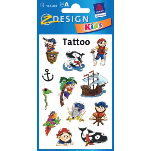 Tatuaggi Avery Kid assortiti - 1 foglio - pirati 56683